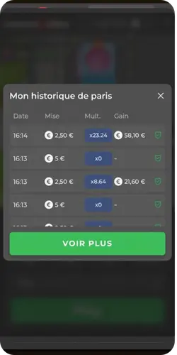 Historique des gains et multiplicateurs de Chicken Road 2