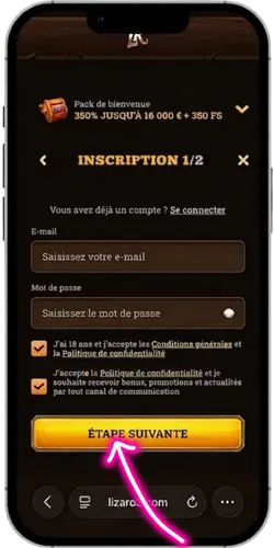 Première étape d'inscription pour jouer à Chicken Road 2